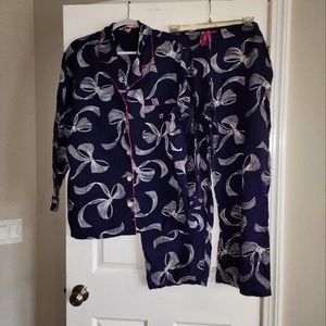 Victoria's Secret Pajama Set Navy Bows Flannel Button Top & Pants XL Vintage y2k